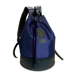 NWOT Versace Parfums Drawstring Navy Canvas Backpack